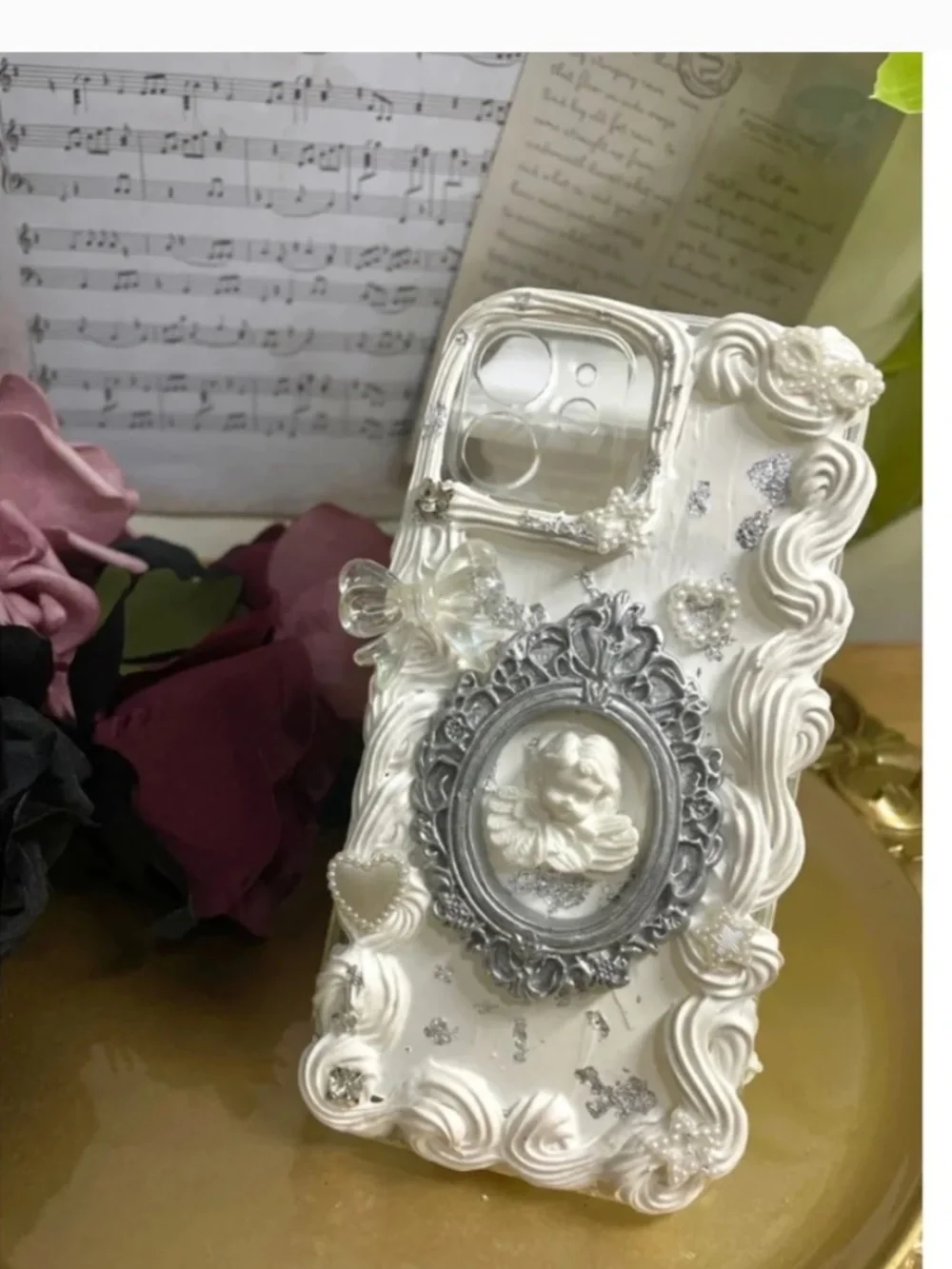 iPhone 12 Baroque butterfly or angel Phone Case, Handmade Phone case